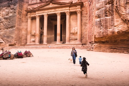 Petra, Jordan - December, 21, 2017: Old city Petra and tourists in itのeditorial素材