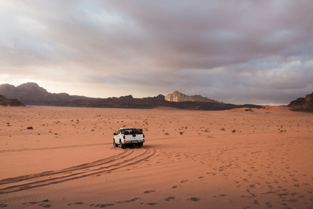 Wadi Rum, Jordan - December, 25, 2017: Bedouin's car jeep in Wadi Rum desert in Jordanのeditorial素材