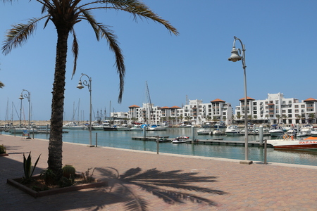 Agadir, Morocco - May 18, 2016: Modern marine full of beautiful yachts in Agadir city in Morocco in Africaのeditorial素材