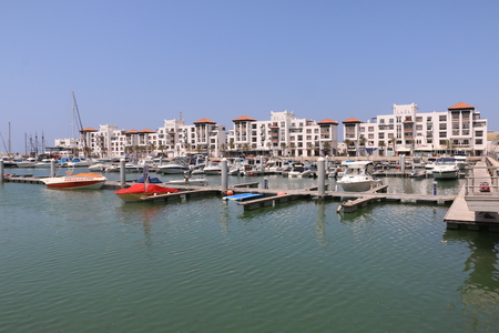 Agadir, Morocco - May 18, 2016: Modern marine full of beautiful yachts in Agadir city in Morocco in Africaのeditorial素材