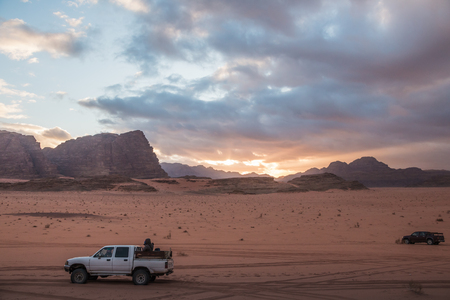 Wadi Rum, Jordan - December, 25, 2017: Bedouin's car jeep in Wadi Rum desert in Jordanのeditorial素材