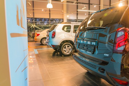 Kazan, Russia - October 19, 2017: Showroom and car of dealership Renault in Kazan cityのeditorial素材