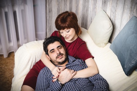 Couple in love in the living room