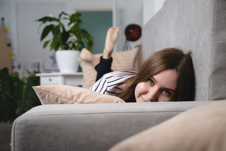 Pretty Young Woman has rest alone in the roomの写真素材