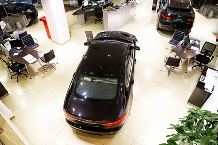 Kazan, Russia - May 18, 2018: Cars in showroom of dealership Jaguar in Kazan in 2018