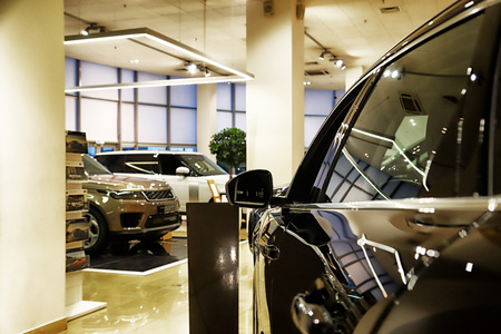 Kazan, Russia - May 18, 2018: Cars in showroom of dealership Jaguar in Kazan in 2018のeditorial素材