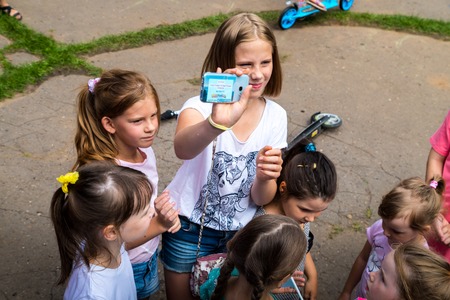Kirov, Russia - July 08, 2018: Children are waiting for the lottery in the Park Multiland in Kirov cityのeditorial素材