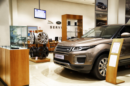 Kazan, Russia - May 18, 2018: Car in showroom of dealership Range Rover in Kazan in 2018のeditorial素材