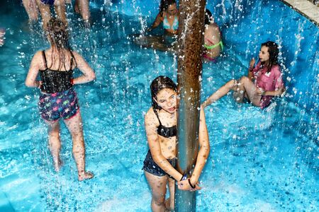 Kirov, Russia - August 19, 2018: Teenagers on party AQUA MADFLOW at Russia in Kirov city in AquPark named Friendshipのeditorial素材