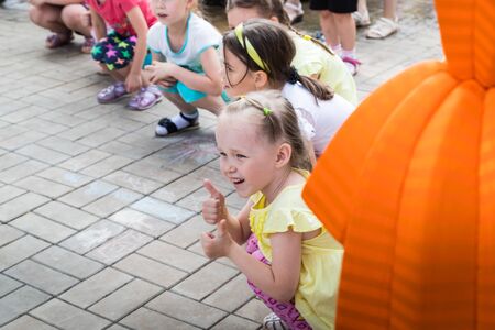Kirov, Russia - July 08, 2018: Children have fun in a summer park MultiLand in Kirov cityのeditorial素材