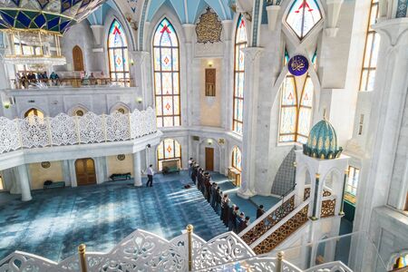 Kazan, Russia - October 17, 2018: Hall in a Muslim mosque. Design inside the building. Decorate the walls and domesのeditorial素材