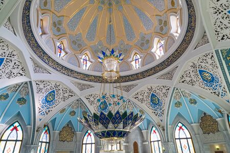 Kazan, Russia - October 17, 2018: Hall in a Muslim mosque. Design inside the building. Decorate the walls and domesのeditorial素材
