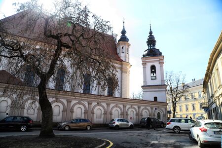 Vilnius, Lithunia - April 04, 2018: Beauchiful church at spring in capital of Lithuania