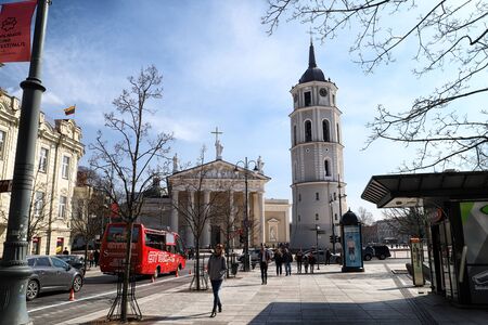 Vilnius, Lithuania - April 04, 2018: Street of Vilnius city which is the capital of Lithuaniaのeditorial素材