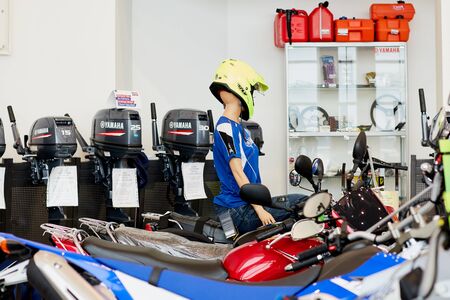 Kirov, Russia - March 04, 2017: Motorcycles in the showroom of Yamaha store in Kirov city