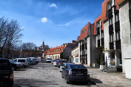 Vilnius, Lithuania - April 04, 2018: Street of city with cars in a sunny day. City landscape of Vilnius which is the capital of Lithuaniaのeditorial素材