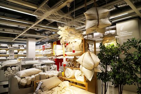 Kazan, Russia - August 31, 2018: Interior of large IKEA store with a wide range of products in Russia. Bedroomのeditorial素材