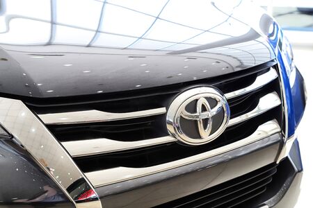 Kazan, Russia - August 31, 2018: Logo on the hood of the car in showroom of dealership Toyota in Kazan cityのeditorial素材