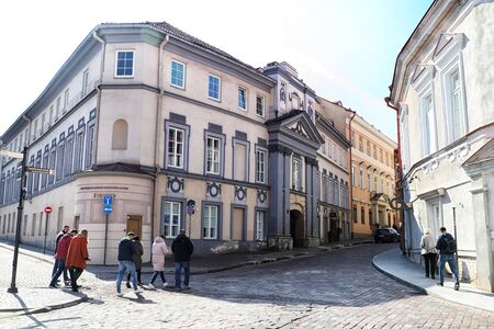 Vilnius, Lithuania - April 04, 2018: Narrow Street in old part of Vilnius city which is the capital of Lithuaniaのeditorial素材