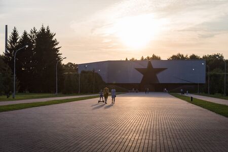 BREST, BELARUS - September 13, 2018: Memorial complex Brest Fortress-Hero. The main entrance in the summer evening. Picture with lower viewのeditorial素材