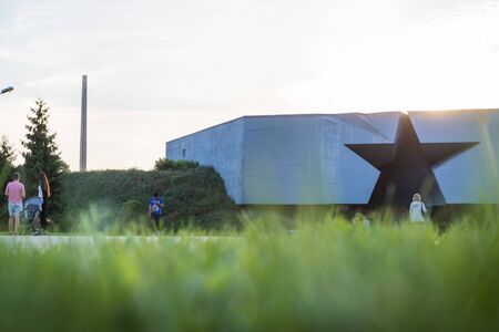 BREST, BELARUS - September 13, 2018: Memorial complex Brest Fortress-Hero. The main entrance in the summer evening. Picture with lower viewのeditorial素材