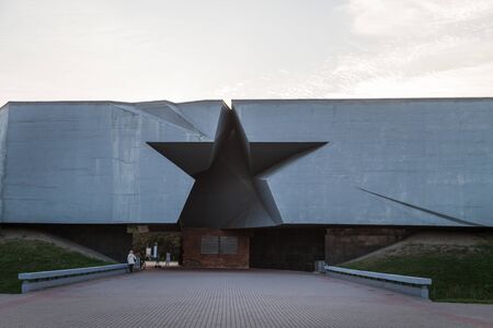 BREST, BELARUS - September 13, 2018: Memorial complex Brest Fortress-Hero. The main entrance in the summer evening. Picture with lower viewのeditorial素材
