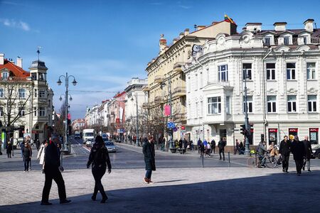 Vilnius, Lithuania - April 04, 2018: Street of Vilnius city which is the capital of Lithuaniaのeditorial素材
