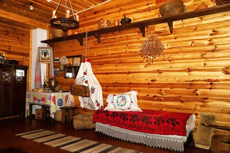 Dudutki, Belarus - September 13, 2018: Cafe stylized as old home in estate Dudutki in Belarusのeditorial素材