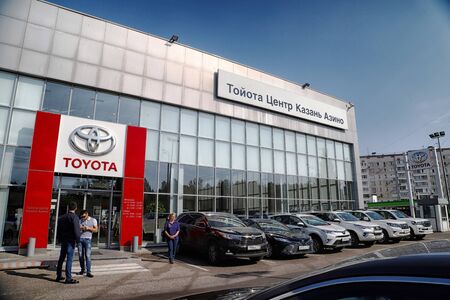 Kazan, Russia - August 31, 2018: Entrance in showroom of dealership Toyota in Kazan cityのeditorial素材