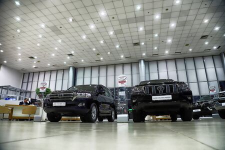 Kazan, Russia - May 18, 2018: Cars in showroom of dealership Toyota in Kazan in 2018