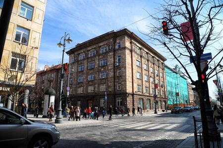 Vilnius, Lithuania - April 04, 2018: Street of Vilnius city which is the capital of Lithuania