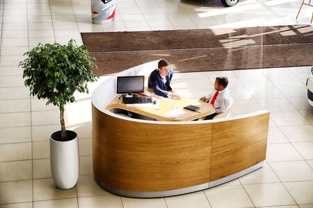 Kazan, Russia - August 31, 2018: Managers in car showroom of dealership Toyota in Kazan cityのeditorial素材