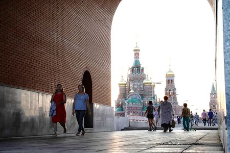 Yoshkar-Ola city, Republic of Mari El, Russia - August 30, 2018: View of the bridge going to the...