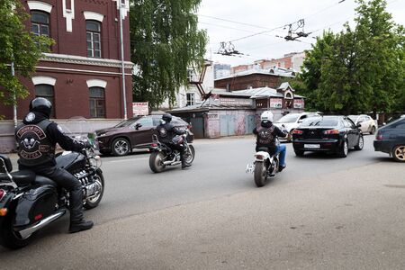 Kirov, Russia - June 06, 2018: Bikers on motorcycles on the street on a summer day