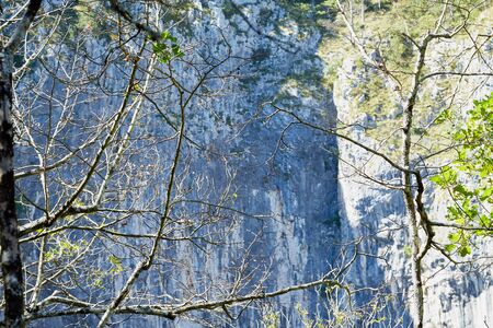 Skocjanske cave, Slovenia - September 26, 2018: Canyon in the mountains on a Sunny summer day. Beautiful mountains landcape from heightのeditorial素材