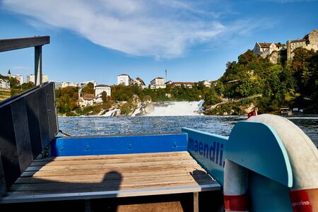 Rhine, Switzerland - September 19, 2018: The Rhine Falls in Switzerland. View of the largest waterfall in Europe from the boatのeditorial素材