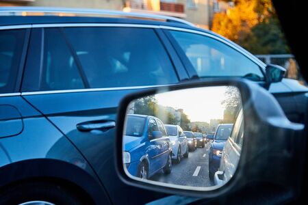 Warsaw, Poland - September 30, 2018: Cars on the streets of Warsaw in Poland on a Sunny day. Intense traffic in the eveningのeditorial素材
