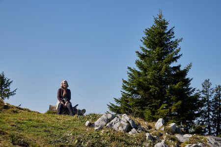 Rauschberghof, Germany - September 18, 2018: Tourist on observation deck in the mountains on a summer day. Beautiful mountains landcapeのeditorial素材