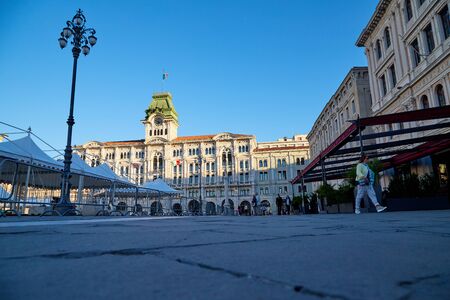 Trieste, Italy - September 25, 2018: Square in the old part of the cityy Genoa in a good dayのeditorial素材