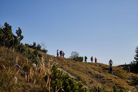 Rauschberghof, Germany - September 18, 2018: Tourist on observation deck in the mountains on a summer day. Beautiful mountains landcapeのeditorial素材