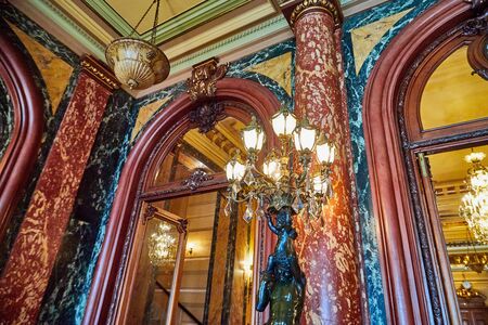 Monte Carlo, Monaco - September 17, 2016: A view of the lobby of the Casino de Monte-Carlo. Beautiful interior of the casino in Monaco with marble and gold decorationのeditorial素材