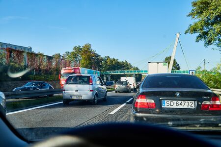 Warsaw, Poland - September 30, 2018: Cars on the streets of Warsaw in Poland on a Sunny day. Intense...