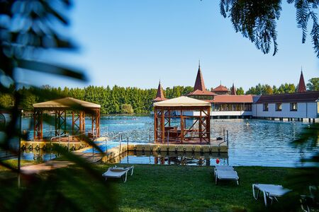 Heviz, Hungary - September 27, 2018: Balneological therapeutic lake Heviz in Hungary with warm water during all time of a yearのeditorial素材