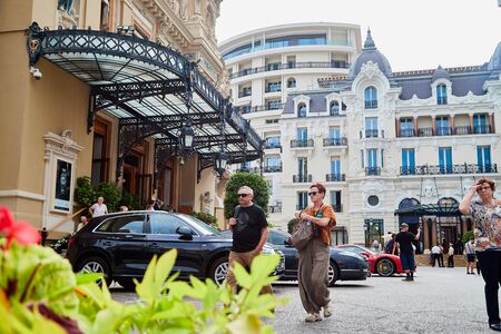 Monte Carlo, Monaco - September 23, 2018: Main entrance to the world famous Monte Carlo casino in Monaco and tourists near itのeditorial素材