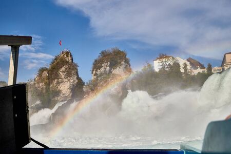 Rhine, Switzerland - September 19, 2018: The Rhine Falls in Switzerland. View of the largest waterfall in Europe from the boatのeditorial素材