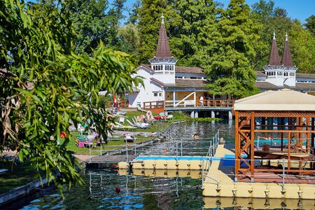 Heviz, Hungary - September 27, 2018: Beautirul house Balneological therapeutic lake Heviz in Hungary with warm water during all time of a yearのeditorial素材