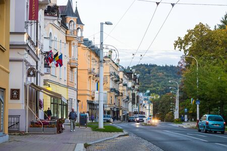 Czech Republic, Marianske Lazne - September 15, 2018: Street in the old part of the city Marianske Lazne in a nice eveningのeditorial素材