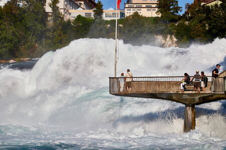 Rhine, Switzerland - September 19, 2018: Observation deck for tourists near the Rhine falls in Switzerland. The largest waterfall in Europeのeditorial素材