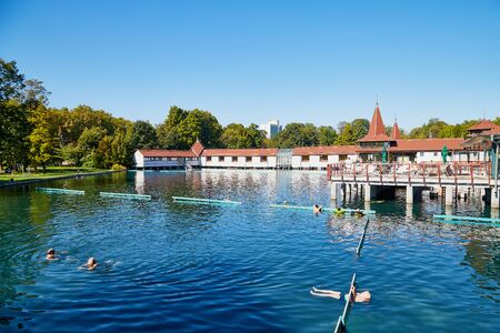 Heviz, Hungary - September 27, 2018: Balneological therapeutic lake Heviz in Hungary with warm water during all time of a yearのeditorial素材