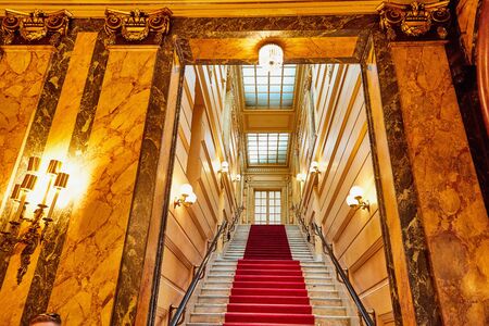 Monte Carlo, Monaco - September 17, 2016: A view of the lobby of the Casino de Monte-Carlo. Beautiful interior of the casino in Monaco with marble and gold decorationのeditorial素材